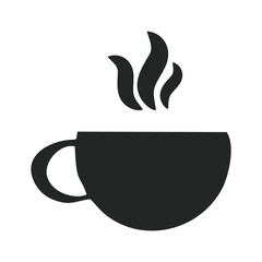 Coffee shop logo element in the silhouette of a cup of hot coffee with billowing smoke. Suitable to be used as an inspiration for a coffee shop logo element or as a marker for a coffee shop