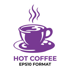 A cup of coffee symbol with billowing smoke. Coffee cup icon in EPS10 format with purple color. Editable icon. Vector illustration of a cup of coffee silhouette