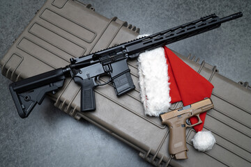 Christmas holidays and weapons.  Dwarf hat, ar 15 vitoka and g19x pistol.