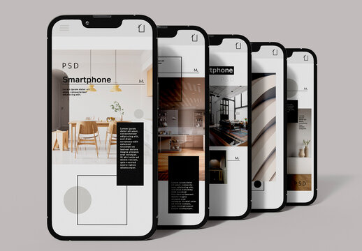 Five Smartphones Screen Mockup