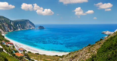 Fototapeta na wymiar Petani Beach summer panorama (Kefalonia, Greece)
