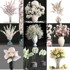 Collection of flower bouquets in vases