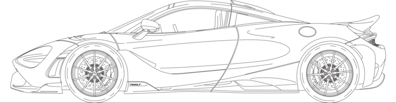 United Kingdom, year 2020, McLaren 765LT supercar coupe, outlined on the white background, illustration