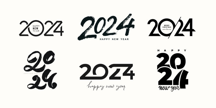 Set of 2024 Happy New Year logo design. 2024 number design template. Collection of 2024 Happy New Year symbols. Vector illustration. Minimal trendy backgrounds for branding, cover, banner, card poster