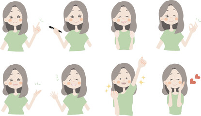 【おすすめ、ペン持ち、ガッツ、OK、どうぞ、手振る、美味しい】表情とポーズのバリエーションセット