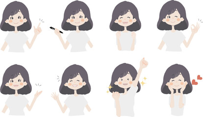 【おすすめ、ペン持ち、ガッツ、OK、どうぞ、手振る、美味しい】表情とポーズのバリエーションセット