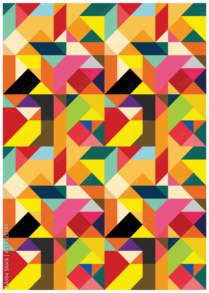 Poster abstract decorative background composed of triangular shapes with bright and striking color patterns