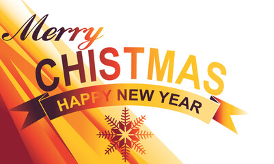 merry christmas and happy new year typographic. with dynamic orange background gradient,  Christmas holidays typography. Vector illustration.