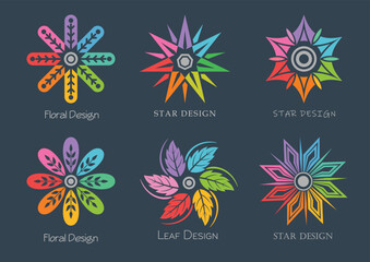 Vector illustration of different colorful floral icon set.