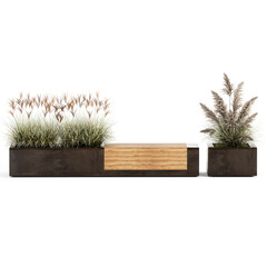Bench With Flowerpot And Bushes For Outdoor Decor on a white background