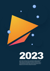 Happy New 2023 Year posters set. Typography geometric logo 2023 for branding, banner, cover, invitation card.