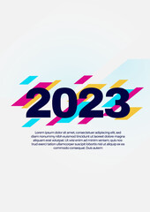 Happy New 2023 Year posters set. Typography geometric logo 2023 for branding, banner, cover, invitation card.