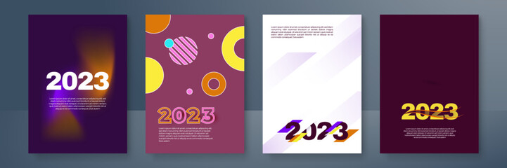 Fototapeta premium Happy New 2023 Year poster. Typography geometric logo 2023 for branding, banner, cover, invitation card.