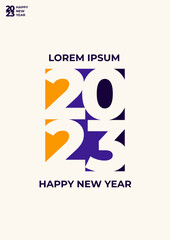Happy new year 2023 poster template with colorful number. Greeting concept for 2023 new year celebration