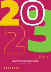 2023 Happy New Year poster background. Vector illustration with colorful numbers 2023 with trendy gradient. New Year holiday symbol template on gradient background.