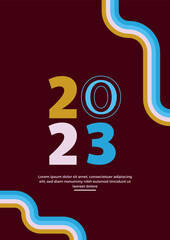 Fototapeta premium 2023 colorful set of Happy New Year posters. Abstract design typography logo 2023 for vector celebration and season decoration, backgrounds, branding, banner, cover, card and or social media template.