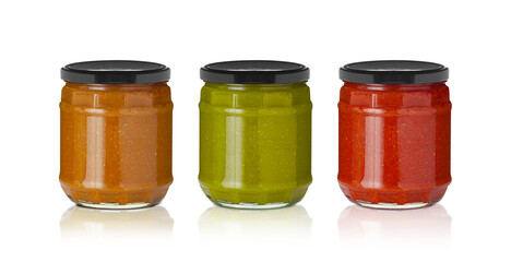 BBQ sauce in a glasses jar set isolated on transparent background