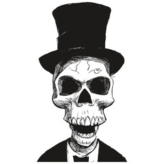 skull hat image vector hand drawn ,black and white clip art