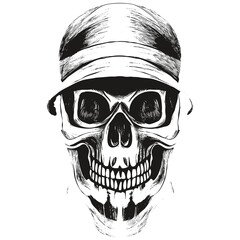 skull panama hat vector hand drawn ,black and white clip art