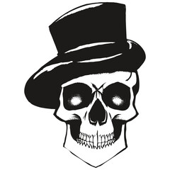 skull tophat vector hand drawn ,black and white clip art