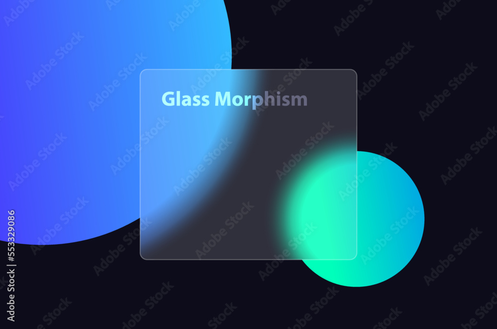 Poster glass morphism blur gradient 3d screen transparent vector background illustration mockup. glass morp