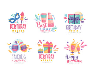 Happy Birthday and Friends Forever Logo Template Design Vector Set.