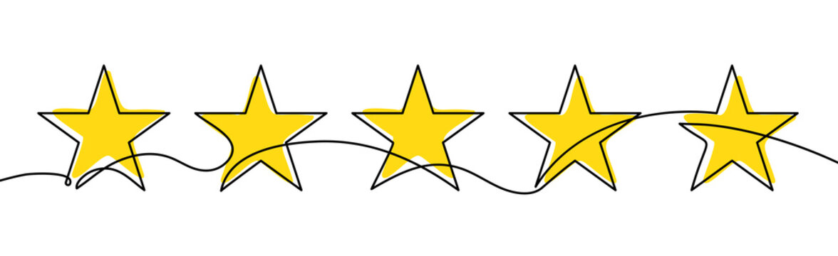 Five stars customer product rating review one line continuous illustration