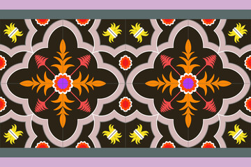Traditional geometric ethnic floral pattern for background, rug, wallpaper, clothing, wrap, batik, carpet,fabric, vector illustration.