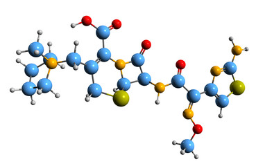  3D image of Cefepime skeletal formula - molecular chemical structure of  cephalosporin antibiotic isolated on white background
