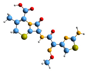  3D image of Cefetamet skeletal formula - molecular chemical structure of  cephalosporin antibiotic isolated on white background
