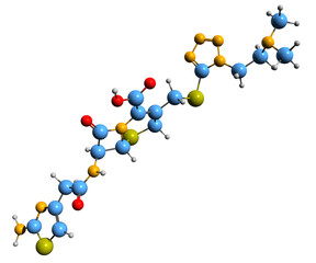 3D image of Cefotiam skeletal formula - molecular chemical structure of  cephalosporin antibiotic isolated on white background
