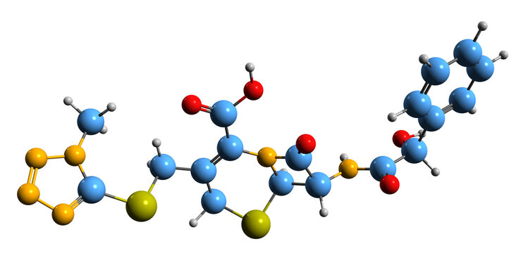  3D image of Cefamandole skeletal formula - molecular chemical structure of  cephalosporin antibiotic isolated on white background