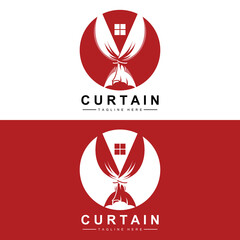 Home And Exhibition Curtain Logo Design, Building Decoration Vector Illustration