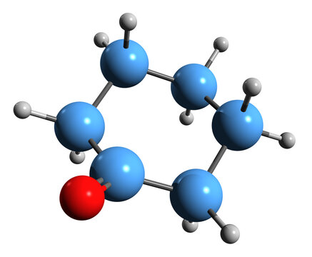  3D image of Cyclohexanone skeletal formula - molecular chemical structure of ketohexamethylene isolated on white background
