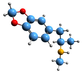  3D image of  methylenedioxymethamphetamine skeletal formula - molecular chemical structure of ecstasy isolated on white background