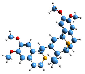  3D image of Emetine skeletal formula - molecular chemical structure of anti-protozoal medication isolated on white background
