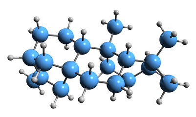  3D image of ent-Kaurene skeletal formula - molecular chemical structure of Gibberellin tetracyclic diterpene isolated on white background