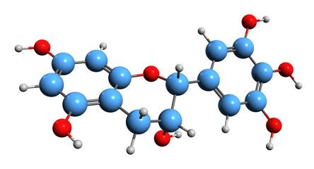  3D image of Gallocatechol skeletal formula - molecular chemical structure of flavan-3-ol isolated on white background
