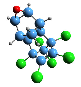  3D image of Endrin skeletal formula - molecular chemical structure of  organochloride  insecticide isolated on white background