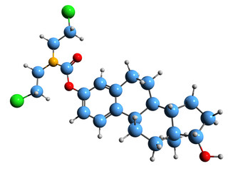  3D image of Estramustine skeletal formula - molecular chemical structure of Chemotherapeutic agent isolated on white background
