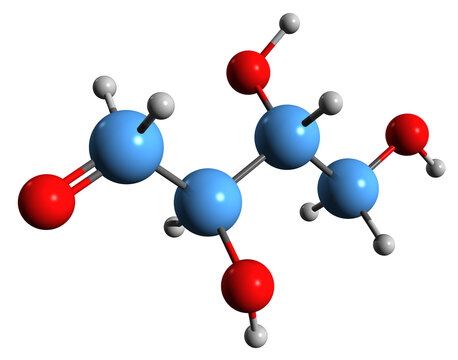  3D image of Erythrose skeletal formula - molecular chemical structure of  tetrose saccharide isolated on white background
