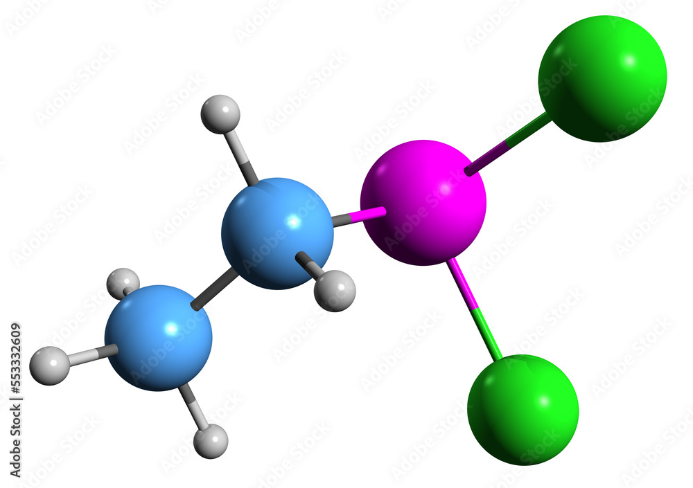 Canvas Prints  3D image of Ethyldichloroarsine skeletal formula - molecular chemical structure of ethyl Dick isolated on white background
