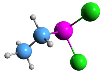  3D image of Ethyldichloroarsine skeletal formula - molecular chemical structure of ethyl Dick isolated on white background
