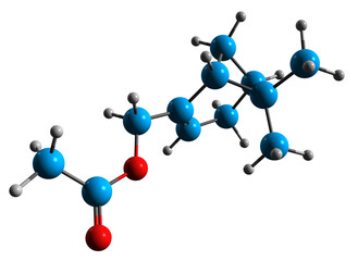 Obraz premium 3D image of Myrtenyl acetate skeletal formula - molecular chemical structure of Salvia dorisiana phytochemical isolated on white background