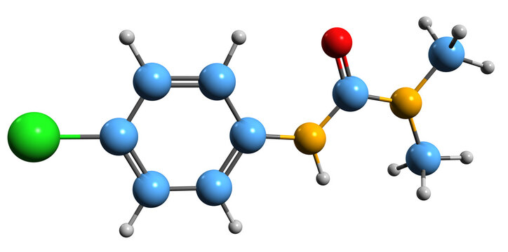  3D image of Monuron skeletal formula - molecular chemical structure of systemic herbicide isolated on white background
