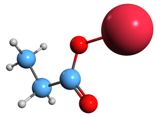  3D image of Sodium propionate skeletal formula - molecular chemical structure of  sodium salt of propionic acid isolated on white background
