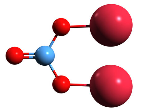  3D image of Sodium carbonate skeletal formula - molecular chemical structure of  inorganic compound Soda ash isolated on white background