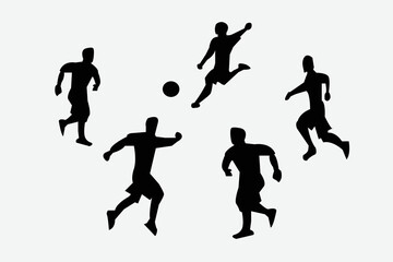  Soccer players, group of footballers, Set of isolated vector silhouettes