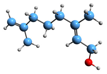  3D image of Nerol skeletal formula - molecular chemical structure of  monoterpenoid alcohol  isolated on white background
