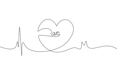 Fototapeta premium Continuous line love heart . valentine wallpaper concept. Vector illustration minimalist style single line. Handwriting doodles on a white background.